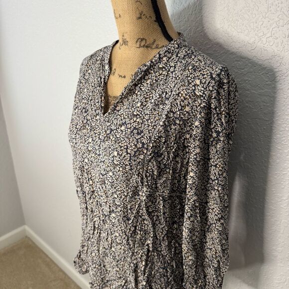 Lucky Brand Floral V Neck Long Sleeve Top Size S Boho Peasant 70s Hippie Casual - Picture 2 of 9